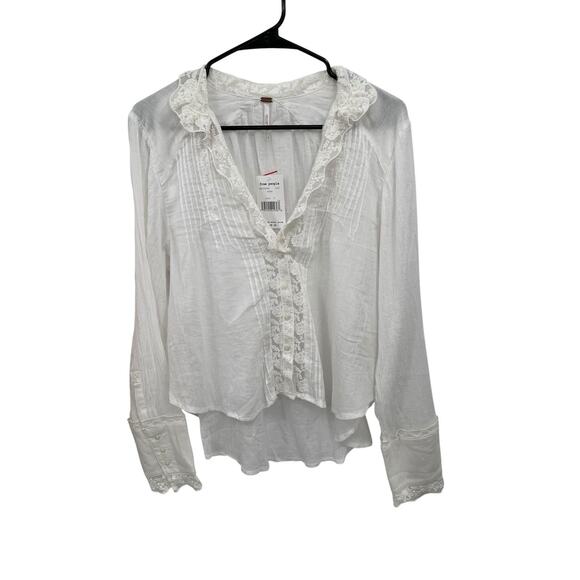 NWT Free People Top Blouse Lace Button Down Ivory Size Small - Picture 1 of 14